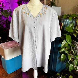 Vintage RR Russ Light Blue Embroidered Blouse - Size 18
